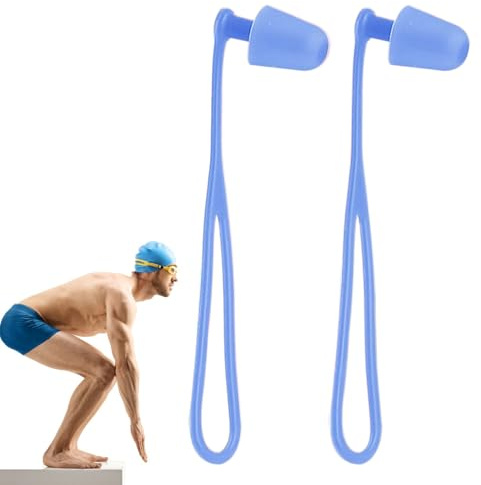 Ear Plugs Swimming, Silicone Swim Ears Plug, 3.82x0.98 Inches Waterproof Reusable Earbuds, Hearing Protection with Lanyard, Comfortable Fit for Adults Kids Swimmers, Exercise Water