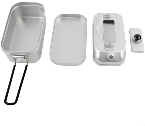 Outdoor-Camping-Lebensmittelaufbewahrungs-Set, Aluminium-Lunchbehälter mit Wasserkocher, kompakte Kochbox, 2-in-1-Camping-Lebensmittelaufbewahrung und Kochset, leichte Aluminium-Lunchbox und