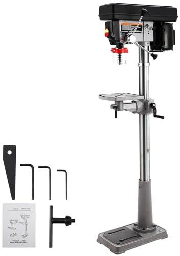 Taladro de Columna, Taladro de banco de hierro fundido de 13 pulgadas, 7,5 A, velocidad variable de 288 a 3084 RPM, inclinación de 0 a 45°, for madera y metal.