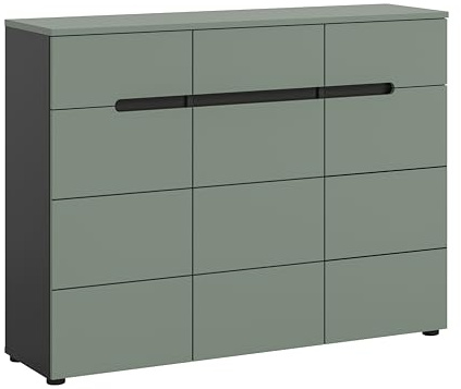 xonox.home - Schuhkommode Canu 120x94x37 cm in Korpus Basalt grau Nb. und Front Smoke Green Nb. - Schuhschrank Kommode Highboard Stauraumschrank - praktisch & modern