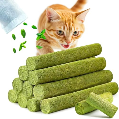 GREMBEB 90g Cat Grass Chew Sticks, Freeze-Dried Dental Treat for Hairballs