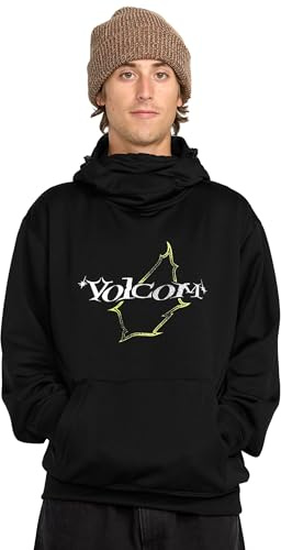 Volcom Men's Hydro Fleece Riding Hoodie – Water-Repellent Sweatshirt with Storm Hood & Thumbholes, Black, L