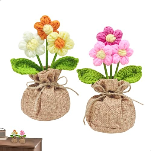 momgyaamz Fiori Uncinetto, Girasole Fatto a Mano, Girasole Uncinetto per Decorazioni da Ufficio, Automobili e Regali, Fiori All'Uncinetto Portafortuna, Set da 2 Pezzi