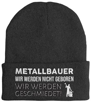 tshirtladen Strickmütze mit Metallbauer Spruch Bestickt – robuste Winter Haube für Handwerker und BAU Profis – Statement Kopfbedeckung für Damen und Herren – elastischer Strick, Unisex Passform
