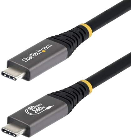 StarTech 1.5m/5ft USB4 USB-C Cable, 80Gbps, 240W, 8K 120Hz DP2.1, Black | USB-IF Certified, Thunderbolt 4 Compatible, 4K 240Hz, TPE Jacket