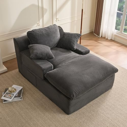 Litbird 160 cm Chaise Lounge Chair, Boneless Couch, Set of Sofabed Floor Lounge Sofa with Movable Pillows & Side Pockets, Cloud Couch with Armrests for Living Room, No Assembly Required, Grey