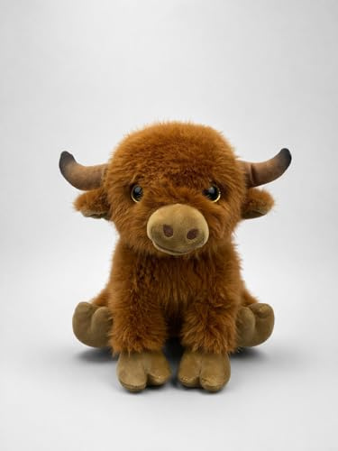 Generisch Kuscheltier Stier 25 cm – Niedliches Plüschtier weich, Stofftier Stier – Geschenk für Tierliebhaber (Dunkel Braun)