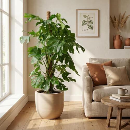 Monstera Deliciosa XXL 140 cm – Echte Zimmerpflanze im 24 cm Topf | Große Fensterblatt-Pflanze | Pflegeleicht & luftreinigend | Direktlieferung vom Züchter