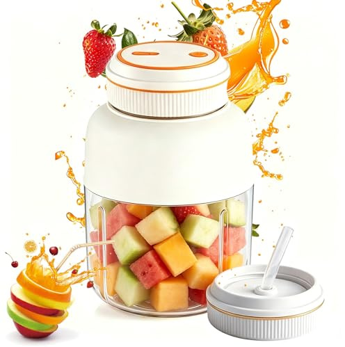 Portable Wireless Juicer Cup,USB Rechargeable Cordless Juicer Bottle with Straw & Lids, Mini Personal Electric Juicer Blender for Fresh Juice, Shakes, Camping, Office, Gym (800ml,Beige)