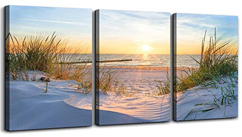 Wandkunst für Wohnzimmer, Kunstdruck, Wandkunst, Dekoration, Poster, blaue Sonne, Strand, Gras, Ozean, Landschaft, Malerei, Schlafzimmer, Badezimmer, Dekorationen, Heimbüro, Wanddekoration