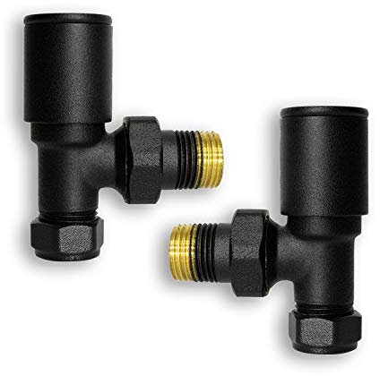 Companyblue Towel Rail Rad Radiator Valves With Reducers 10mm Pipe Connection (Black Angled Valves 10mm)