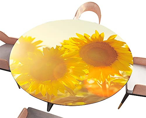Morbuy Tischdecke Elastisch, 3D Sonnenblume Drucken Rund Tischdecken Wasserdicht Abwaschbar Abwischbar Tischtuch für Dekoration Küchentisch Garten Outdoor (Durchmesser 100cm,Sonnenlicht)