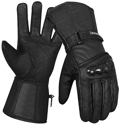 Motorbike Motorcycle Gloves Leather Hard Knuckles Thinsulate Windproof Waterproof Protection Winter Summer Thermal Riding Gloves Men Women Outdoor Hiking Sports Bike (Black, L)