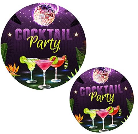 Kitchen Pot Holders Set 2 Pcs Cocktail Party Cotton Thread Weave Trivets Set Stylish Coasters for Hot Dishes Pot Bowl Coffee Hot Pot Holders Alcohol Disco Ball Tropical Plants