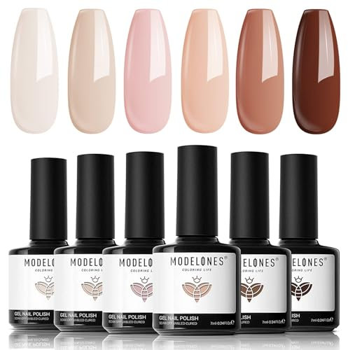 modelones Uv Nagellack Set, 6 Rosa Nude Braun Neutral Farben UV Gel Nail Polish Sets Soak Off Nageldesign Nagel Gellack Geschenk