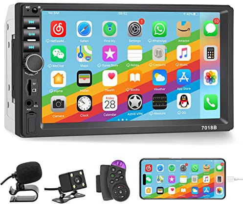 Radio Coche 2 DIN,Radio Coche Pantalla Táctil, LSLYA 7 Pulgadas HD Pantalla Táctil Audio Coche con Bluetooth Manos Libres/Mirror Link/USB/TF/FM/AUX/EQ/Cámara de Visión Trasera/Mando a Distancia