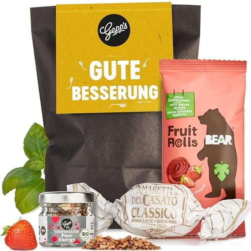 Gepp's Feinkost Gute Besserung Wundertüte Mini I Kleiner gefüllter Geschenkkorb mit Delikatessen für Genesungswünsche I Get well soon Geschenk zur Aufmunterung I Gourmet Geschenkset als Trostpflaster