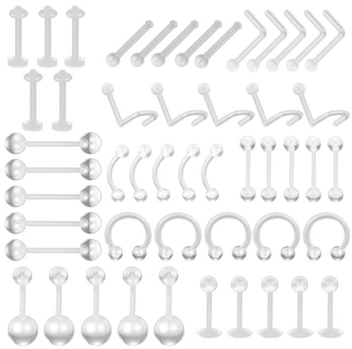 KAHOUI 50 Stück Klare Piercing Retainer aus Kunststoff, Augenbrauen Piercing, Lippenpiercing, Industrial, Zungenpiercing Kunststoff, Plastik Platzhalter Schmuck für OP