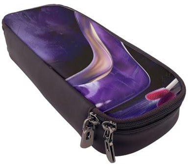 JCVOTREL Federmäppchen, Motiv: Französische Bulldogge, Leder, Klappetui, Stifteetui mit Reißverschluss, für Schule, Reisen, Büro, Elegante lila High Heels mit Lippenstift, Einheitsgröße,