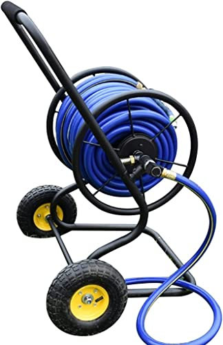 CFDZCP schlauchtrommel Gartenschlauchwagen Mit Rädern, Metall-Aufbewahrungsregal for Haushaltswasserleitungen, Hochdruck-Schlauchtrommel for Die Außenbewässerung(+DN20 100M Pipe)