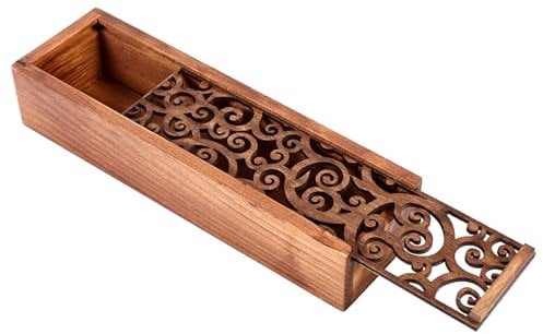 Wooden Pen Holder, Wooden Pencil Case Box Fountain Pen Case Pen Storage Box Desktop Stationery Storage Organizer for School Office Home (Swirl Grass Type)