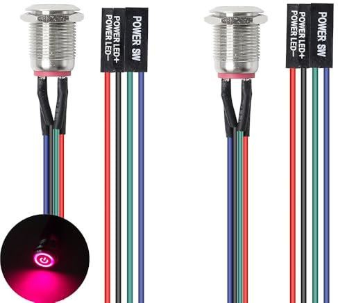 Gebildet 2 Piezas 12mm Chasis Interruptor Host Computadora de Escritorio Cable de Interruptor Host Botón de Encendido LED de Metal Fuente ATX Encendido/Apagado para Interruptor de Computadora DIY