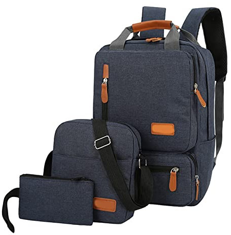 Ejoyous Laptoprucksack, 3er Set Damen Herren Nylon Schultertasche für Reise Schule Arbeit College bis 14,5 Zoll mit Taschen, verstellbaren Trägern, Rot (BLUE)