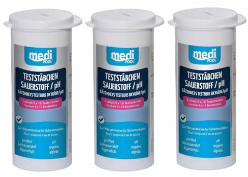 mediPOOL 3 in 1 Teststäbchen Aktivsauerstoff, pH-Wert & Algenschutzgehalt 3x 50 Stück