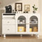 Buffet avec Porte vitrée et Porte-Serviettes Armoire de Rangement avec tiroirs Commode pour Salle à Manger Salon Chambre à Coucher Buffet Blanc