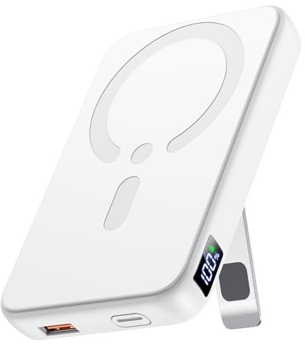 For Magsafe Power Bank, Portable Charger 12000mAh, 22.5W Fast Charging Battery Pack with USB-C Input & Output, LED Display for iPhone 16/15/14/13/12 Pro/Pro Max-White