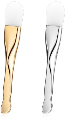 2 PCS Silicone Face Mask Applicator Tool, Soft Double-End Face Mask Brush, Washable Beauty Spatula Tools for Clay Cream Gel and Mud Facial Masks (Gold&silver)