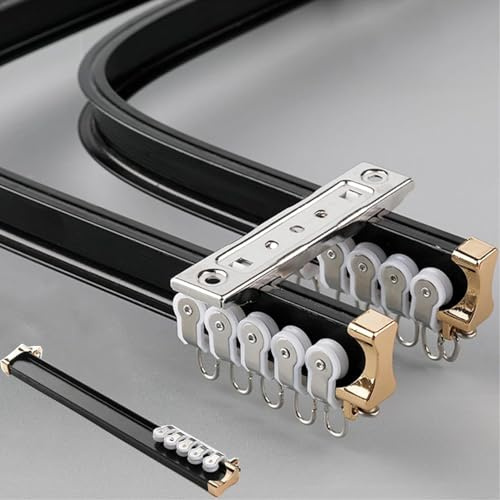 6.7m Flexible Gardinenschiene 2-läufig Aluminium, Für Gerade oder Erkerfenster, Biegbar Vorhangschiene Deckenmontage Schwarz