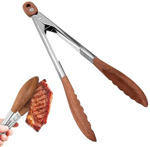 30cm Küchenzange Holz aus Nussholz & Edelstahl Robuste Holzzange als Holz Küchenzange für Küchenutensilien, Hitzefeste Grillzange für Hobbyköche & Profis, Kochen, Braten und Servieren
