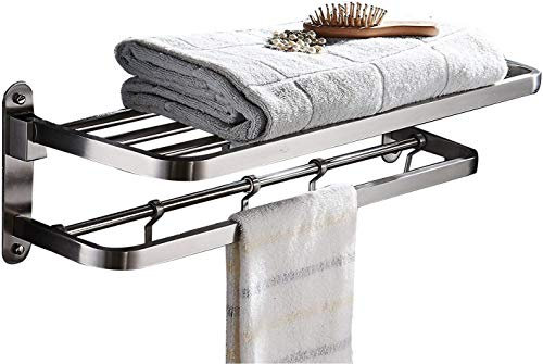 ELLO&ALLO Handtuchhalter für Badezimmer mit Haken, Wandmontage, multifunktional, faltbar, gebürstetes Nickel