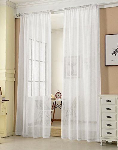 WOLTU Gardinen transparent mit Kräuselband 2er Set Vorhänge Leinenoptik Halbtransparent Voile Leinenvorhang Stores Fensterschal Dekoschal für Wohnzimmer Kinderzimmer Schlafzimmer, 140x175cm Weiß