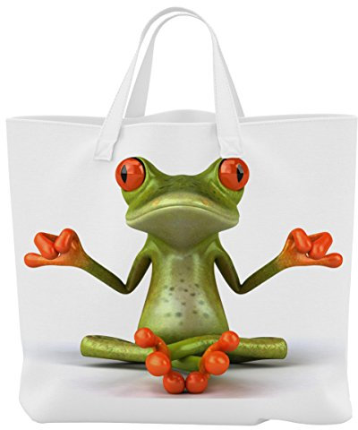 Merchandise for Fans Einkaufstasche - 45 x 42 cm x 9,5 cm, 18 Liter - Motiv: 3D Comic Frosch bei Yoga/Meditation - 01