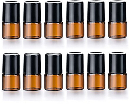 12 Stück ätherisches Öl Glas Roller Flaschen Mini Tiny nachfüllbar leere Parfüm Flüssigkeit Braunglasrolle auf Fläschchen (2ml)