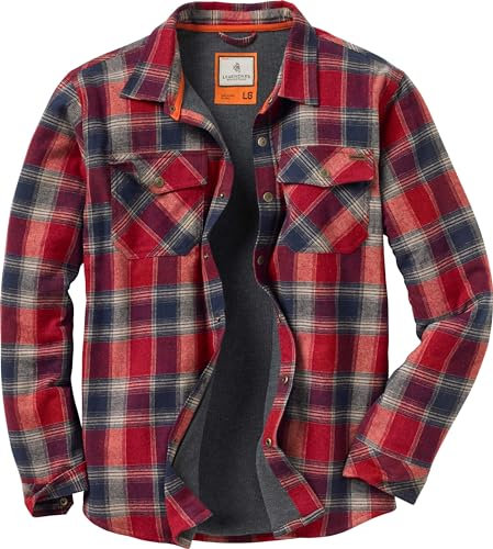 Legendary Whitetails Herren Archer Flannel Thermal Lined Shirt Jacket for Men, Quilted Insulated Plaid Work Outerwear Coat Jacke, Barnwood Karo, Rot, XL