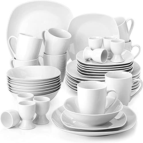 MALACASA, Serie Elisa, 40 teilig Set Porzellan Tafelservice Kombiservice Geschirrset, je 4 Dessertteller, Speiseteller, MüsliSchälen, Eierbecher, Becher für 8 Personen