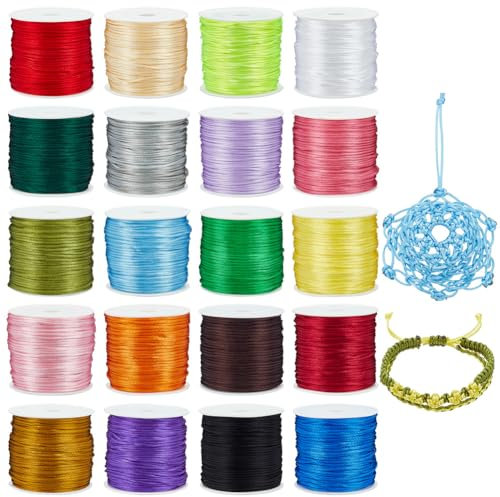 PH PandaHall 20 Farben, 150 Meter, 1 mm, Nylon Satin Abschlussband für Halskette, Armband, Perlen, Kumihimo, Chinesischer Knoten
