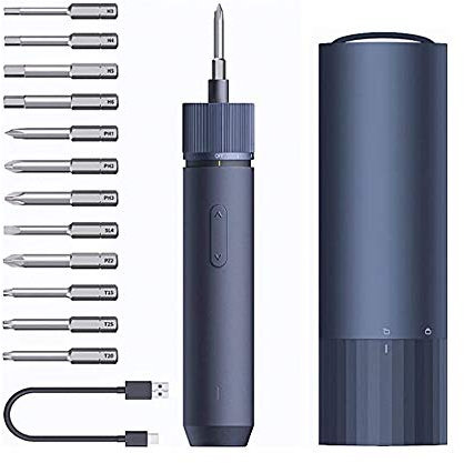 HOTO Set di cacciaviti a batteria con 12 punte in acciaio (3,6 V, max. 220 giri/min, 3 modalità di coppia 4 Nm/6 Nm/8 Nm, pulsante retromarcia, batteria da 1.500 mAh, USB C, luce ad anello LED,