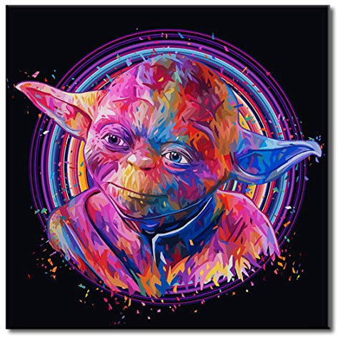 Shukqueen Kit de peinture par numéros avec pinceaux, pigments et toile pour adultes, enfants, débutants - 40,6 x 50,8 cm - Yoda (sans cadre)