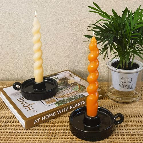 Kendiis Kerzenhalter Keramik Kerzenständer Kerzenhalter 2er Set Kerzenleuchter Ständer für Zauberkerzen, Spitzkerzen und Weihrauch, Halloween Weihnachten Esszimmer Heimdekoration Display (schwarz)