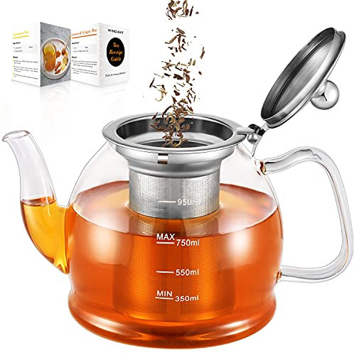 Teiera in Vetro Borosilicato da 1000 ml Con Setaccio e Colino - Servizio da Tè Con Uovo per Foglie Sciolte - Lavabile