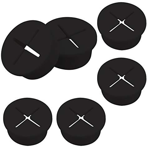 AIEX 6 Stück Flexible Silikon weiß Schreibtischöse, Kabelloch Abdeckung für Büro zu Hause, Computertisch (2,5 cm, schwarz)