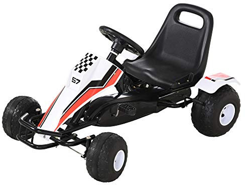 HOMCOM Go Kart Véhicule pour Enfants Voiture à pédales avec Freins Jouet pour Enfants de 3 à 6 Ans Acier Blanc 104 x 66 x 57 cm