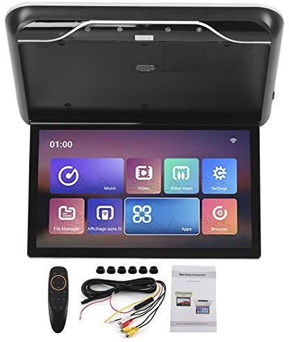 Akozon Lettore DVD Tetto Auto 19 Pollici Monitor Pieghevole TV a Soffitto HDMI- Compatibile con il Telecomando per Android 9.0 Arresto Schermo Superiore(nero)