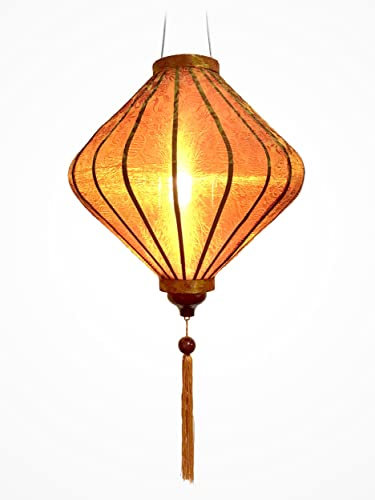Asiatische Laterne aus Seide, Farbe Rost Gold, T Ø39cm - Traditionelle Hoi An Laterne aus Stoff, Bambus und Holz, Handgemacht - Dekoration und Handwerk aus Vietnam (T25-MA)