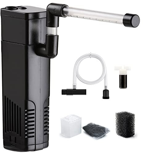 NICREW Filtro para Acuario 20 L, Filtro Acuario Interno con Carbón Activado de Flujo 150 L/H, Filtros Internos para Acuarios, 3.5W