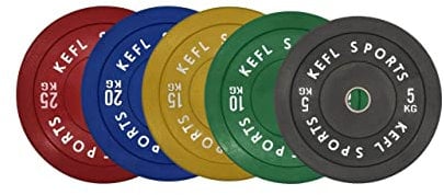 KEFL Sports Olympic Bumper Plate Colour Coded Pairs for Weight Lifting, Strength Training, Multi Gym, 5kg-25kg Pairs (20kg)